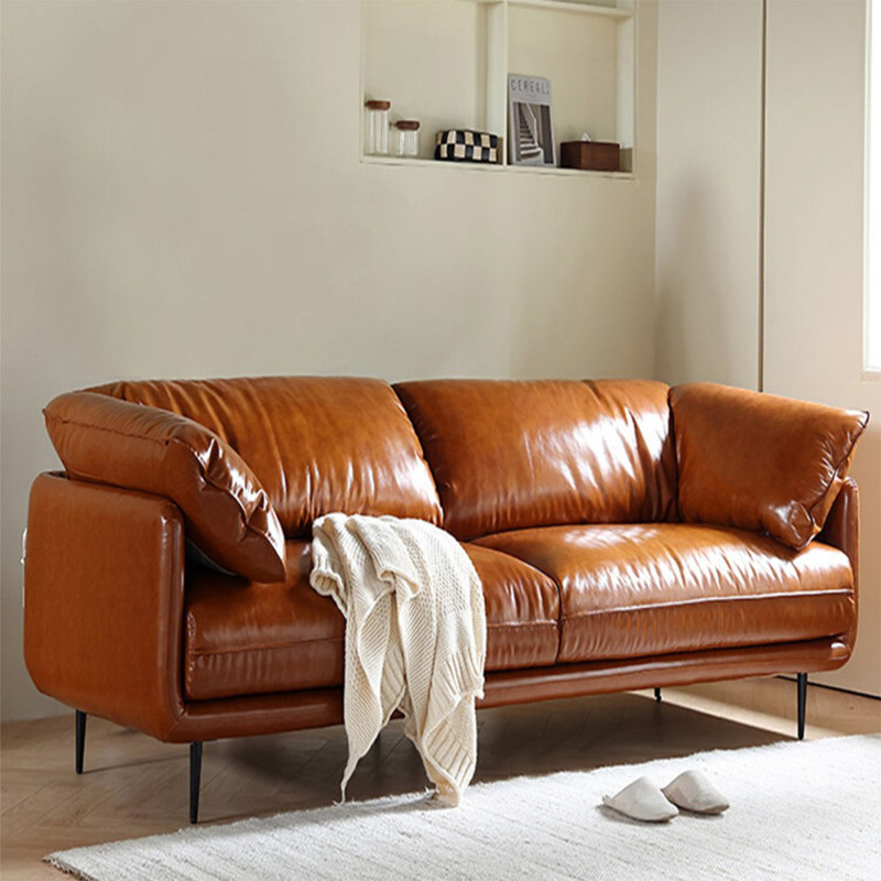 Orange Faux Leather Standard Sofa cushion Loveseat