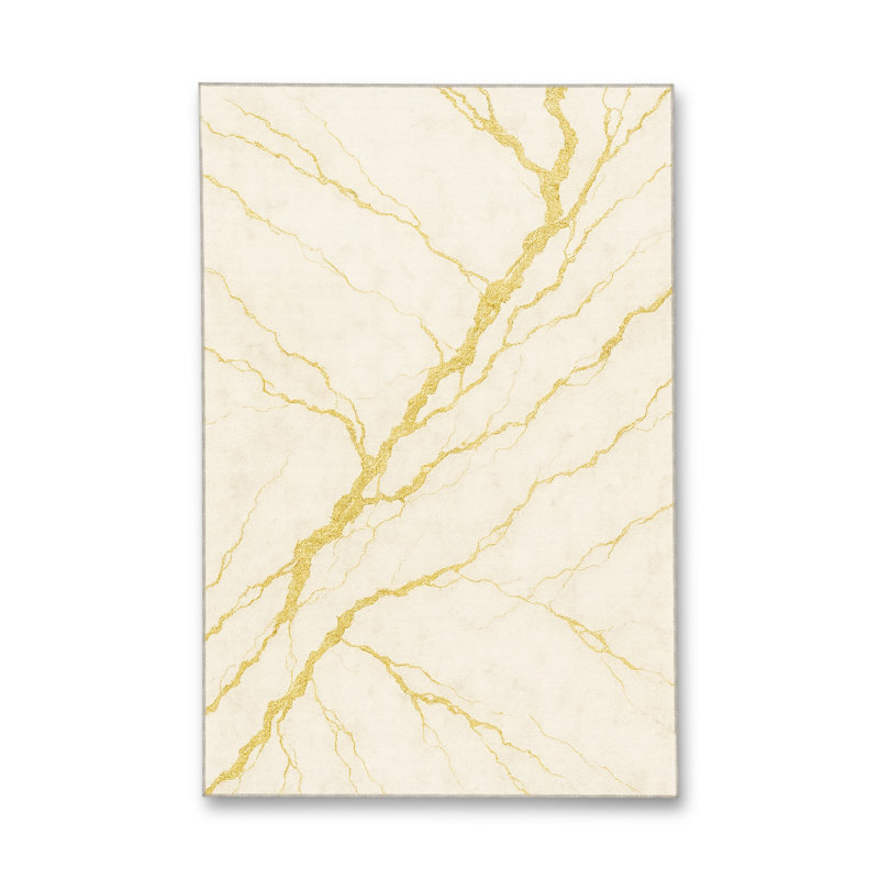 Tapis jaune tissé à motif abstrait lavable Mosso, 3'3" x 9'10"