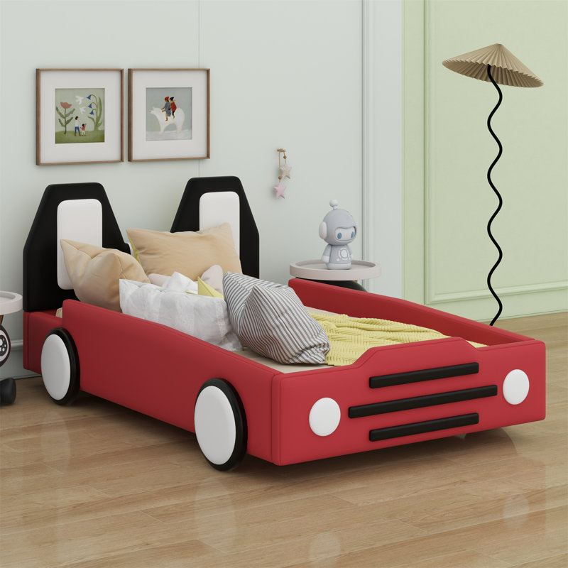 Lit plateforme en forme de voiture de course, Rouge