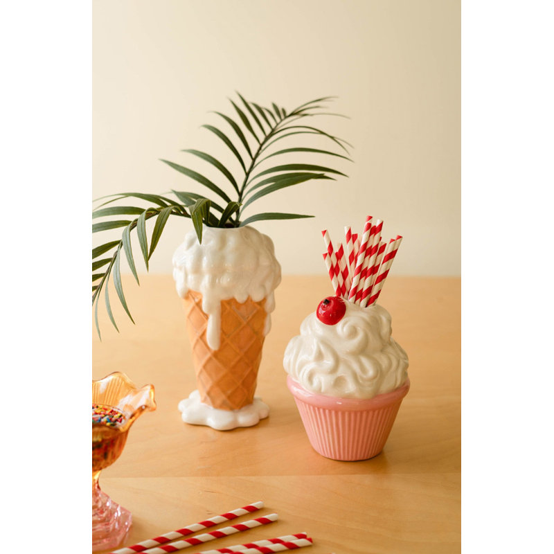  Vase en céramique rose 7 "H Cupcake, 1