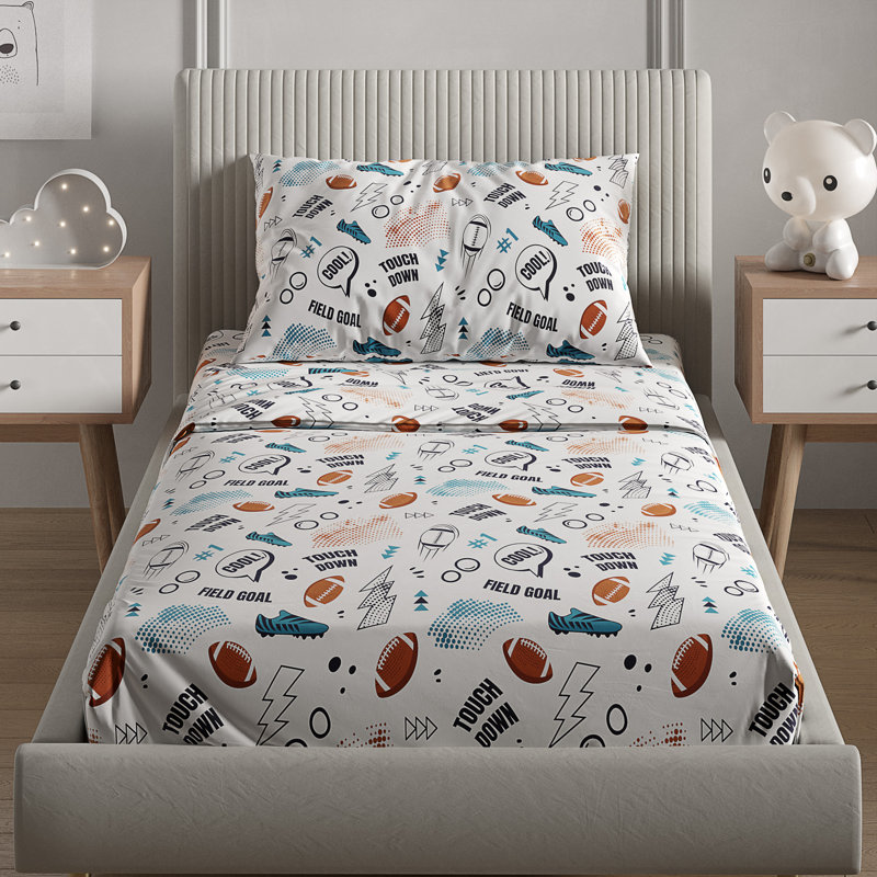 Kids Sheet Set, Soft Microfiber Bedding, Cozy & Breathable, Wrinkle Free Easy Care Bed Sheets, Football 1