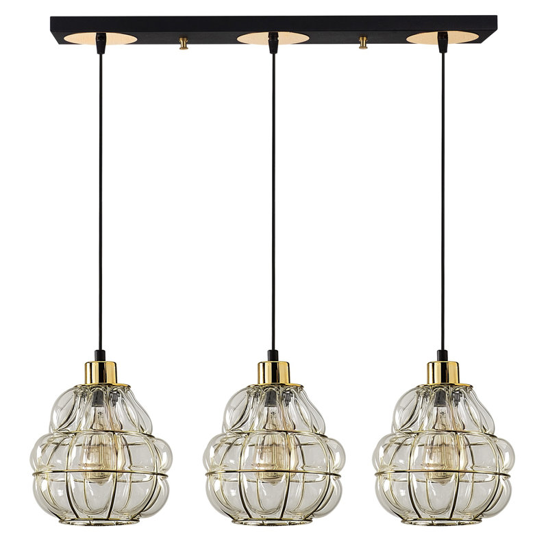 Luminaire suspendu pour îlot de cuisine à 3 lumières Margolis, Noir / or