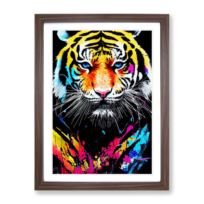 Painted Tiger No.1 Abstract - Wall Art, 36cm H x 27cm W, Walnut Framed, White