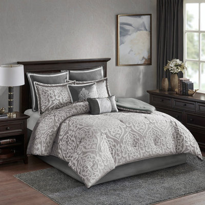 Ensemble d'édredon luxueux en jacquard texturé 8 pièces avec tissage damassé