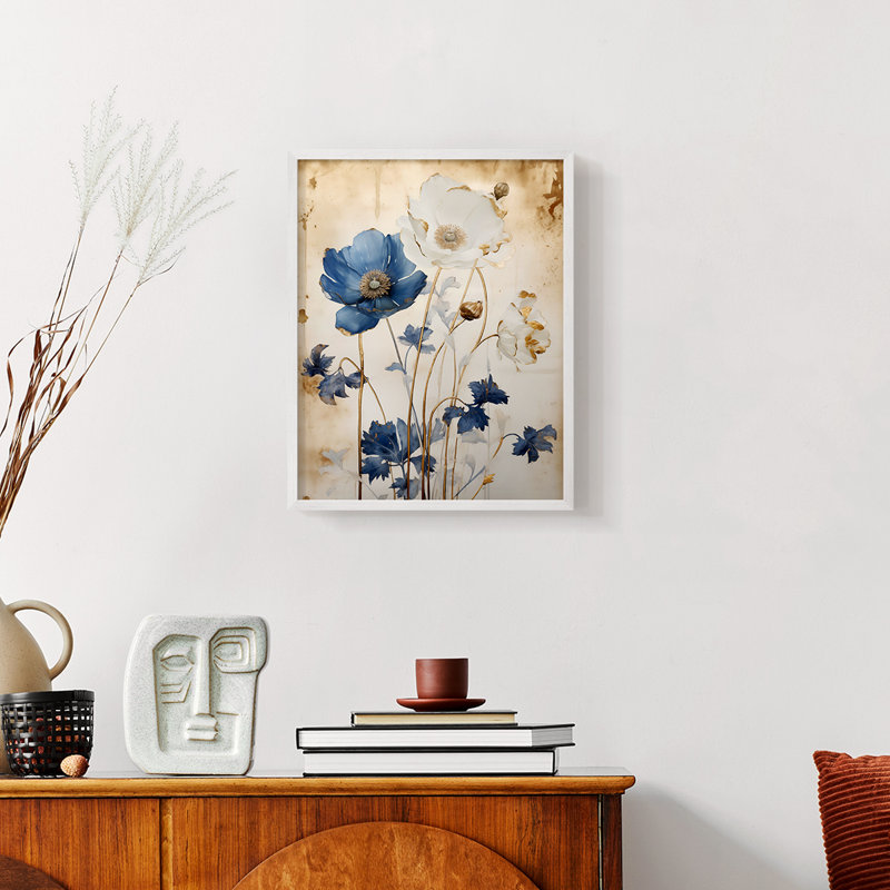 Série FLORAL LXV - reproduction encadrée de qualité supérieure - prête à être accrochée - aucun clou requis, Blanc