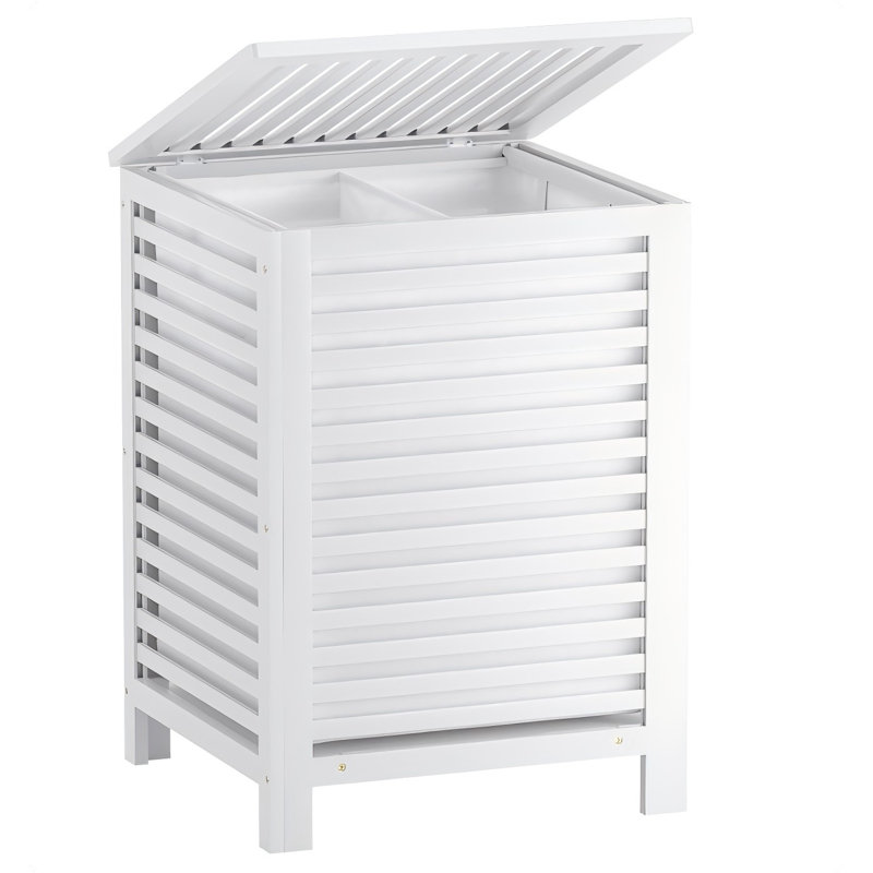Double Laundry Hamper With Lid, 120L Bamboo Laundry Basket With Removable Liner Bag, 2-Section Clothes Divider Laundry Sorter For Laundry Room, Bathroom, Bedroom