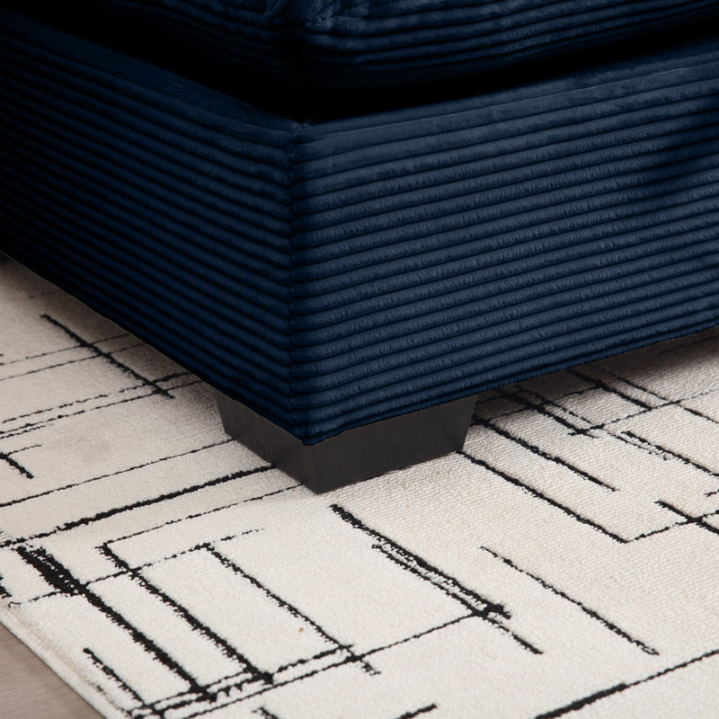 Fauteuil d'appoint à assise profonde et coussin profond, Velours côtelé bleu