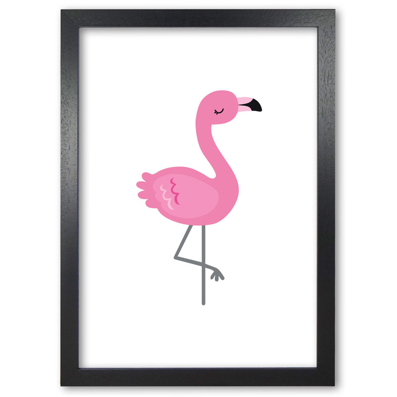 Children's Animals, Flamingo - Print, Black Grain Frame, 30 cm H x 21 cm W x 5 cm D