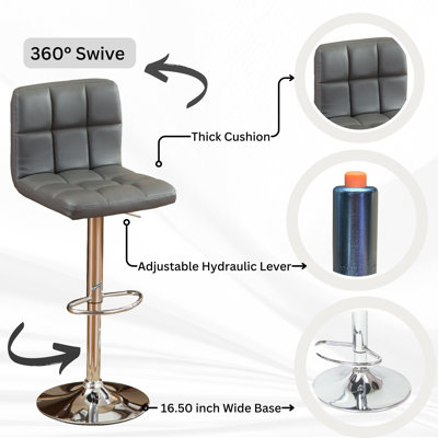 Sachel Swivel Faux Leather Adjustable Hydraulic Bar Stool Dining Chair, 2pcs