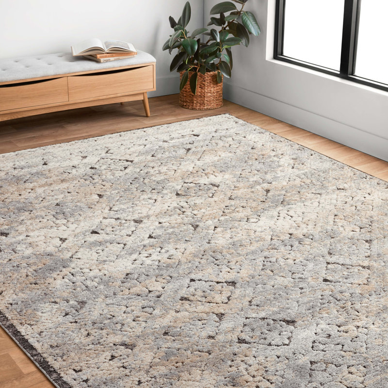 Tapis argenté tissé à la machine Vaghinag, Tapis de couloir 2 pi 7 po x 10 pi 10 po