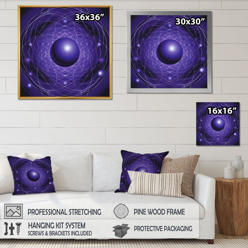 Space Atom Nucleus in Deep Purple - Print, Gold Single Picture Framed, 36" H x 36" W x 1.5" D