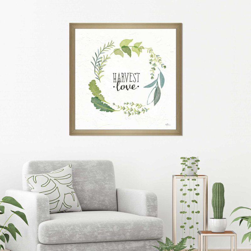 «Fine Herbs III», art textuel sur toile, H 21,5 po x l 21,5 po x P 0,75 po, Encadrement champagne