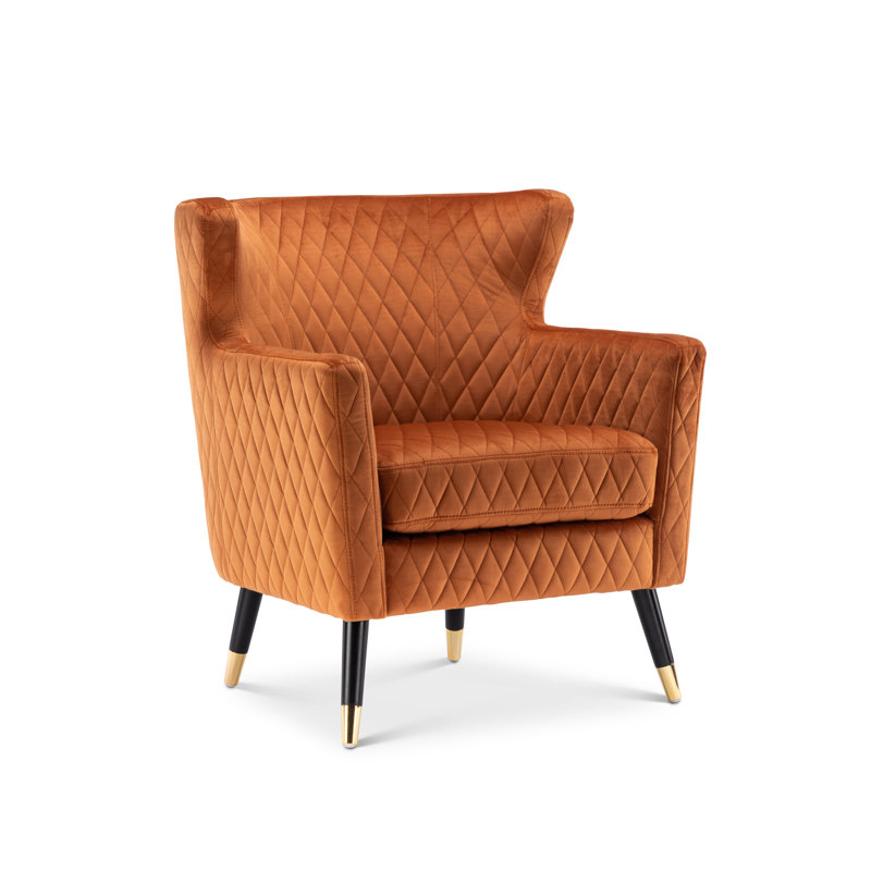 Ghita Quilted Accent Velvet Wingback Chair, Orange