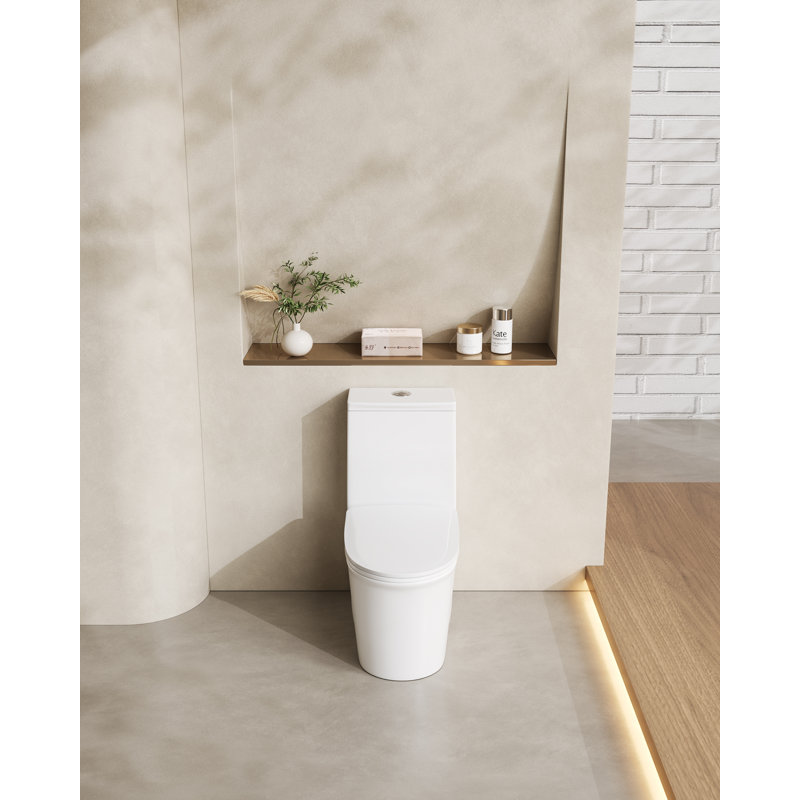 White Ceramic CUPC Certified, One Piece Elongated Comfort Height Toilet, Super Quite Flushing, Dual Flush, Ceramic, Watersense, Leak Resistant, Stain Resistant, Antimicrobial