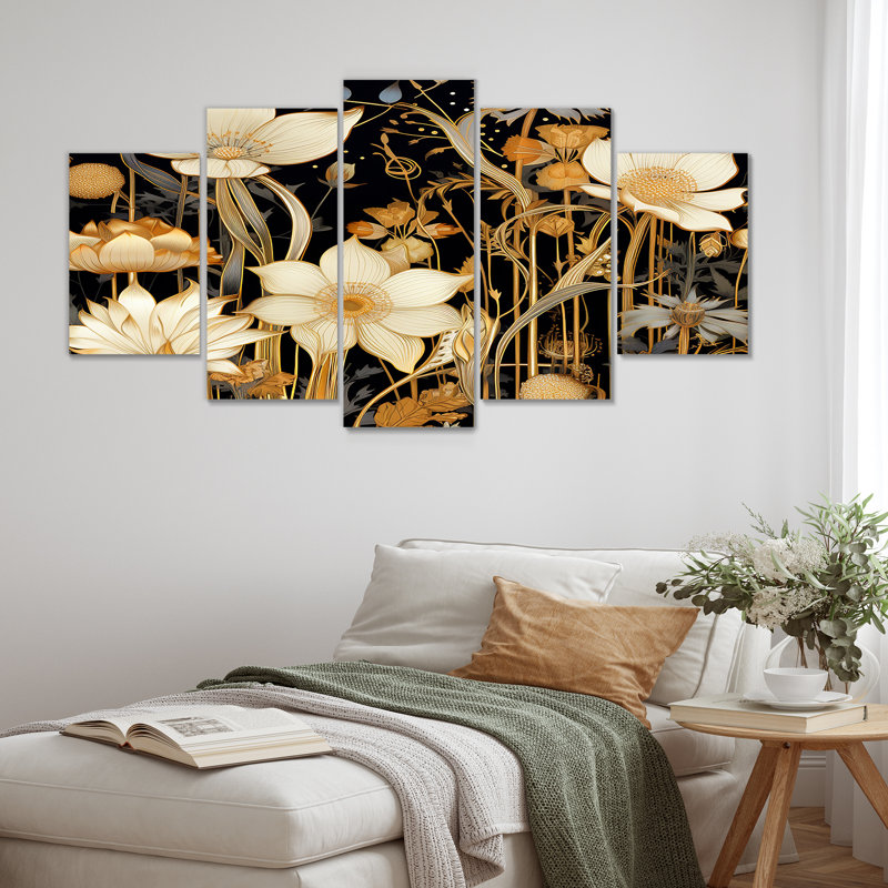 Ensemble de 5 décorations murales Glam White Spring Flowers In The Night - Wildflowers