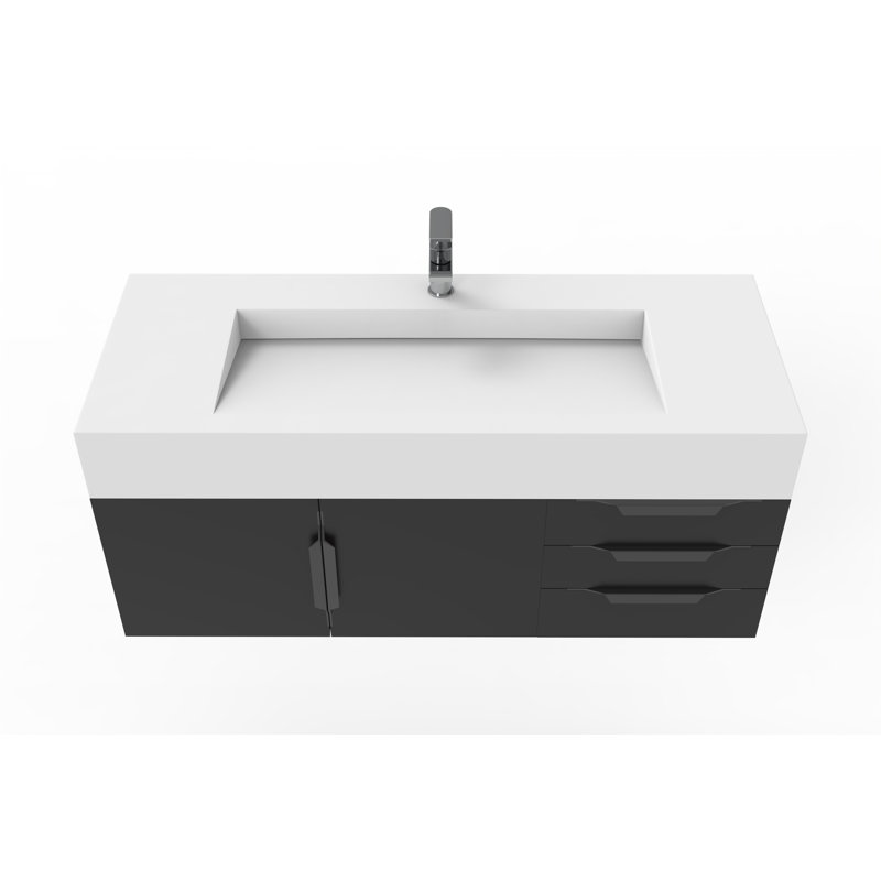 Ensemble de meuble-lavabo simple mural 48 po Nile, Blanc, Noir, Noir