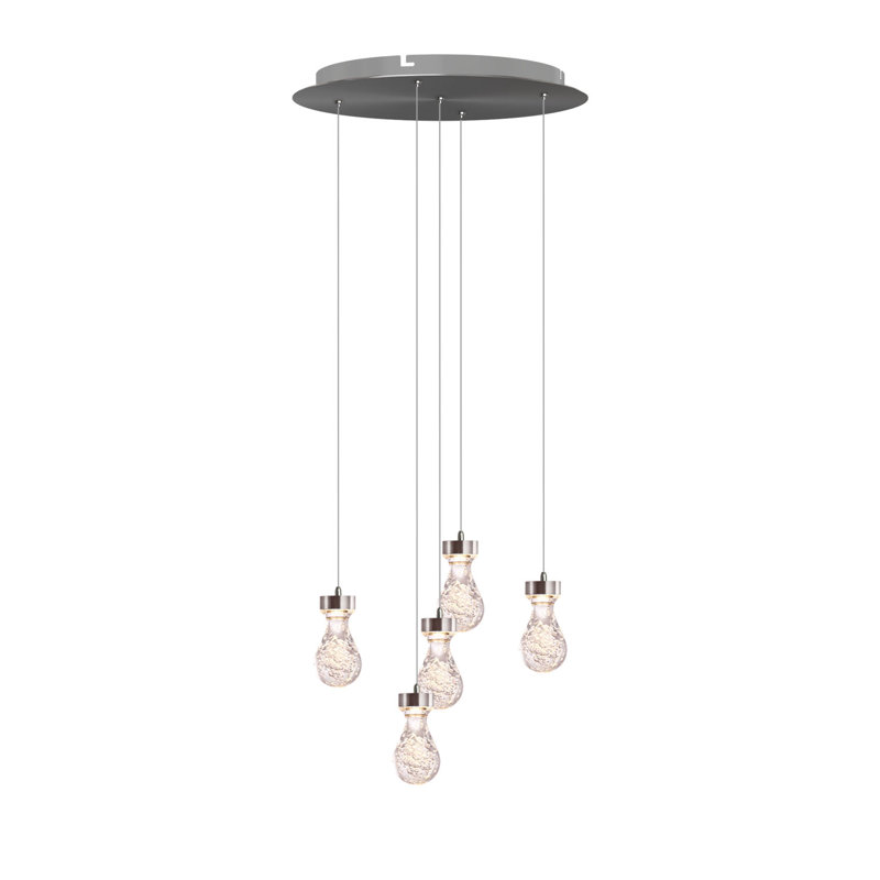 Luminaire suspendu géométrique en grappe 5 lumières Atoka, Nickel