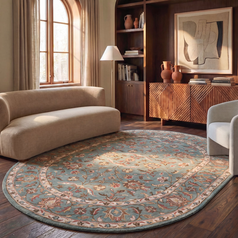 Tapis bleu en laine touffeté à la main de style oriental Cranmore, Rond 6 pi