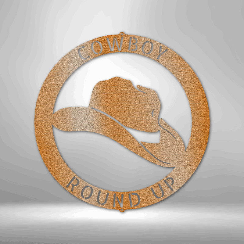 Décoration murale en acier personnalisée, monogramme de cow-boy en acier, H 14,25 po x l 14,5 po x P 0,5 po, Yes, Cuivre