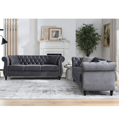 3+3 Combination Beige Velvet - Frame & Fashionable Design Removable Seat