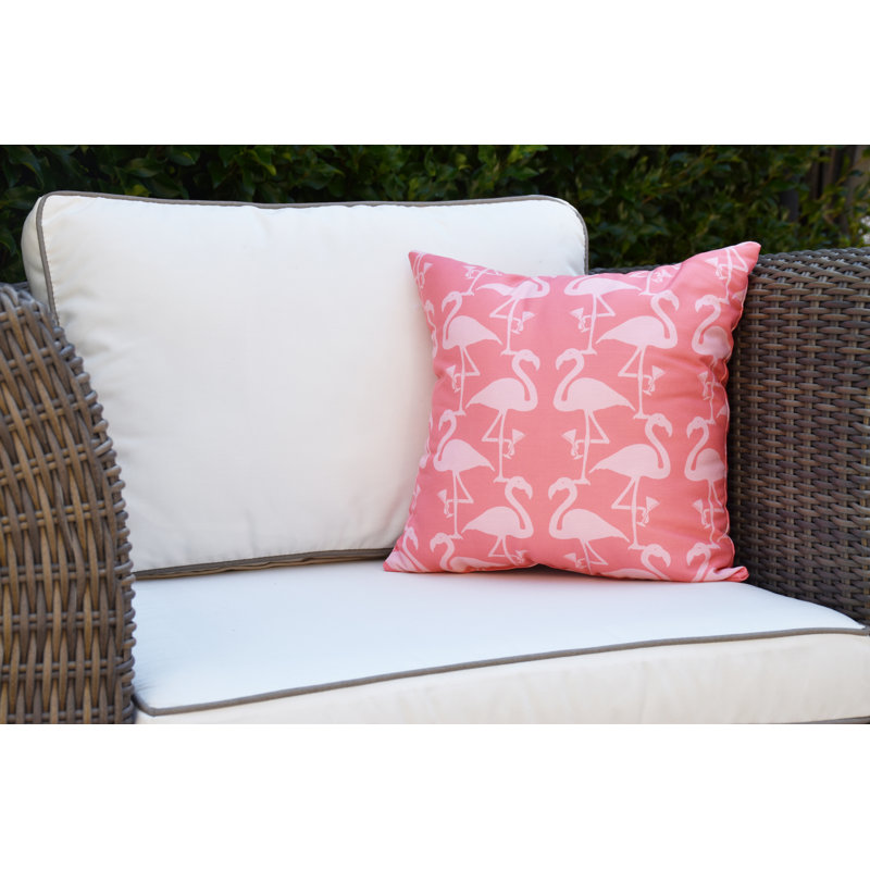 Housse et insert de coussin d'extérieur Palm Beach Flamingo Heart Martini, Corail, 16 po x 1 po