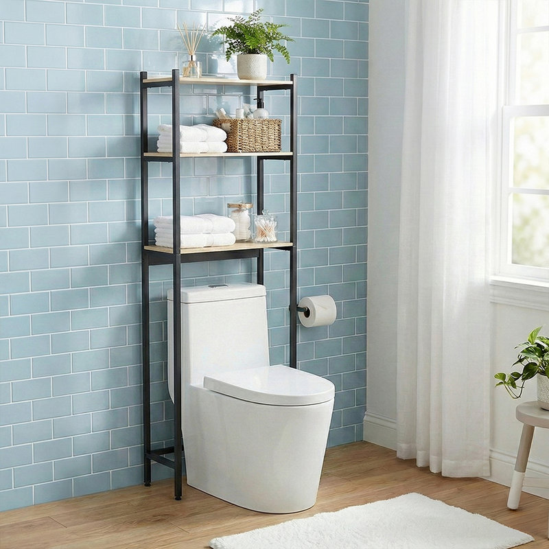 Freestanding Bathroom Shelves, Natural/Black