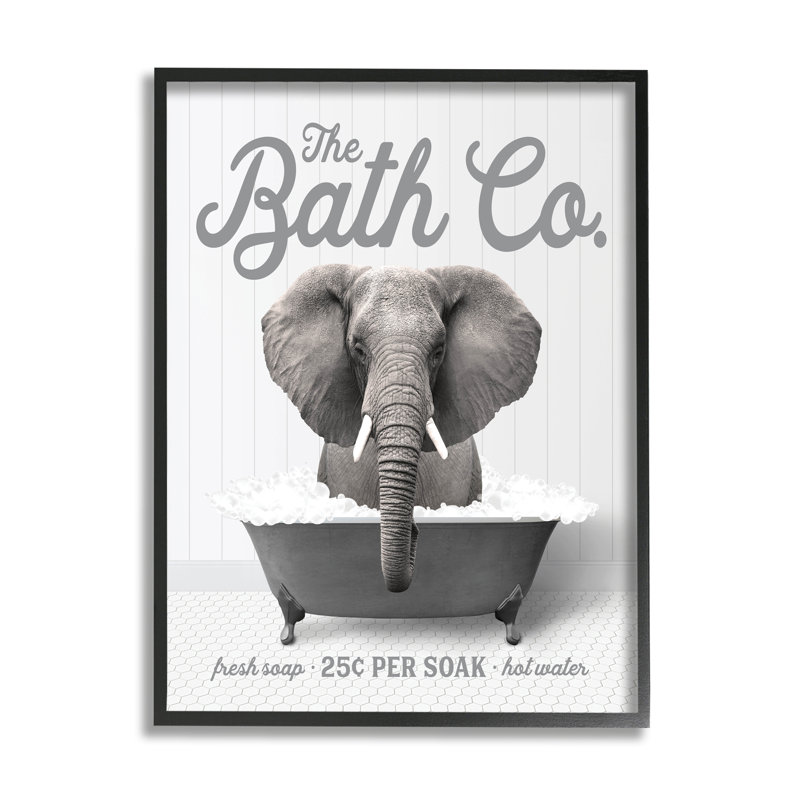 «Trinx Bubble Bath Elephant», art de la giclée encadrée par lettré et doublé, H 30 po x l 24 po x P 1,5 po