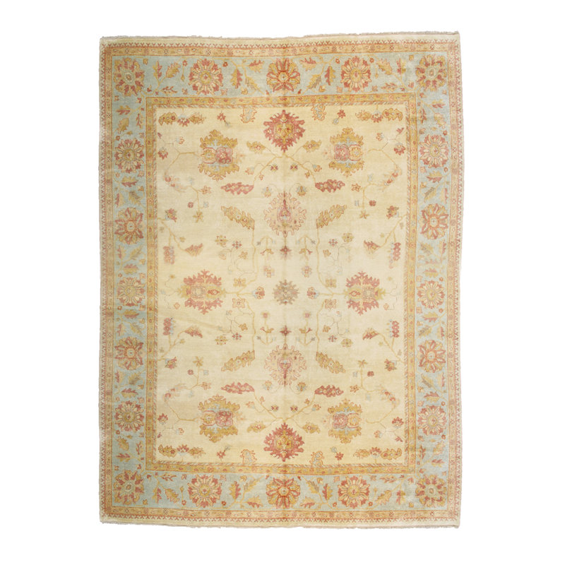 Oushak Hand-Knotted Lamb's Wool Ivory/L. Blue Area Rug