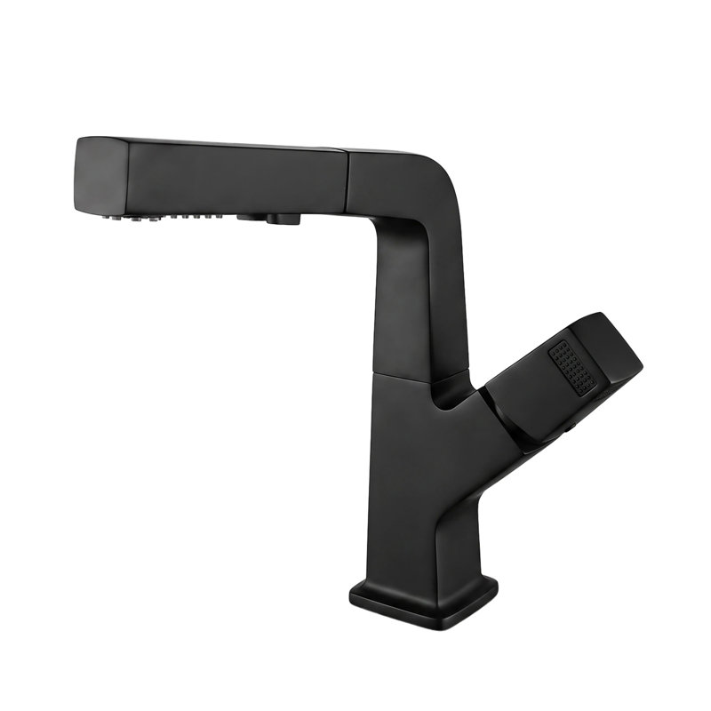  Robinet de lavabo de salle de bain monocorps à poignée simple avec ensemble de drain optionnel, Noir mat