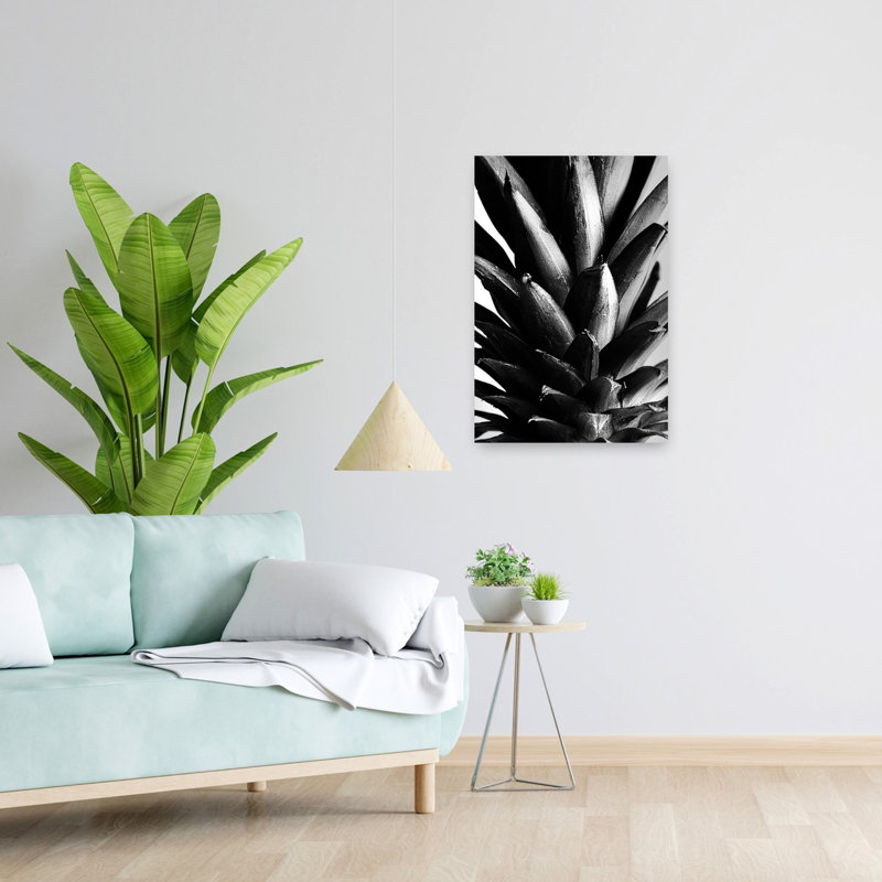 Affiche murale abstraite contemporaine représentant un ananas tropical et des fruits tropicaux., H 24 po x l 16 po