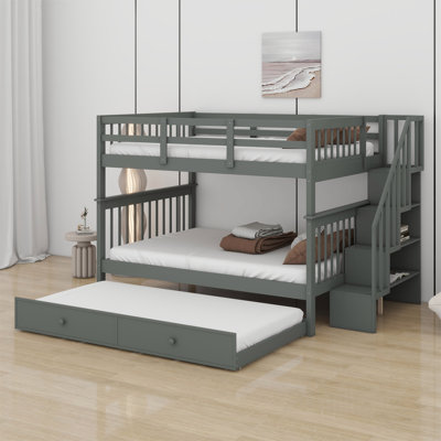 Lit superposé avec lit gigogne, rangement et garde-corps pour la chambre à coucher
