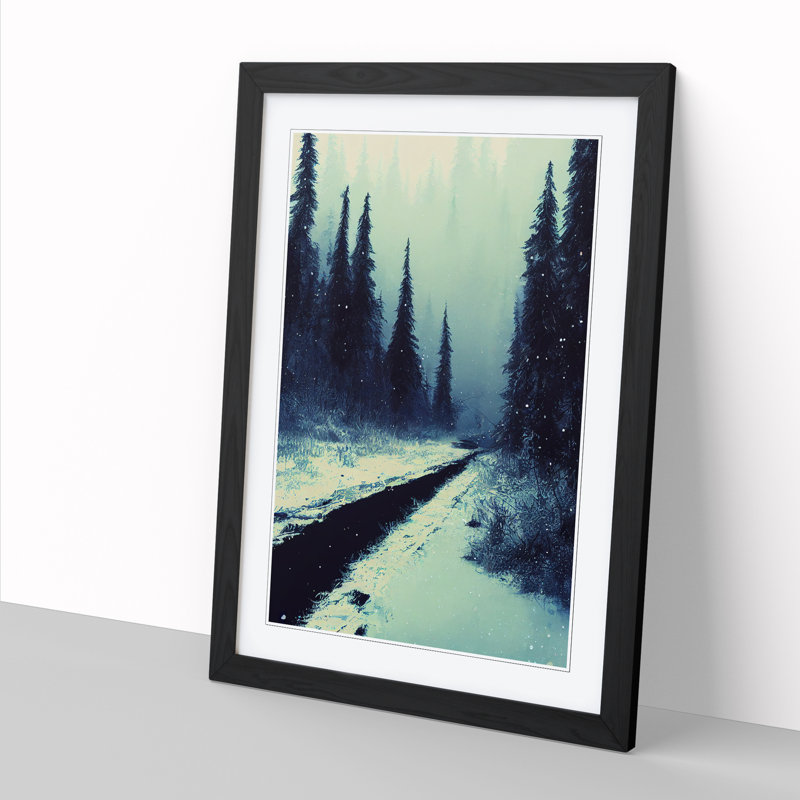 Winter Forest At Dusk - Single Picture Frame Print, 64cm H x 46cm W x 2cm D, Oak