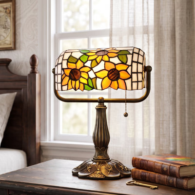 12"H Tiffany Style Table Lamp Stained Glass Shade And Resin Base