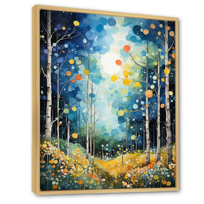 «Forest Silent Symphony Pointillism II», impressions murales florales, H 40 po x l 30 po x P 1,5 po, Cadre naturel flottant