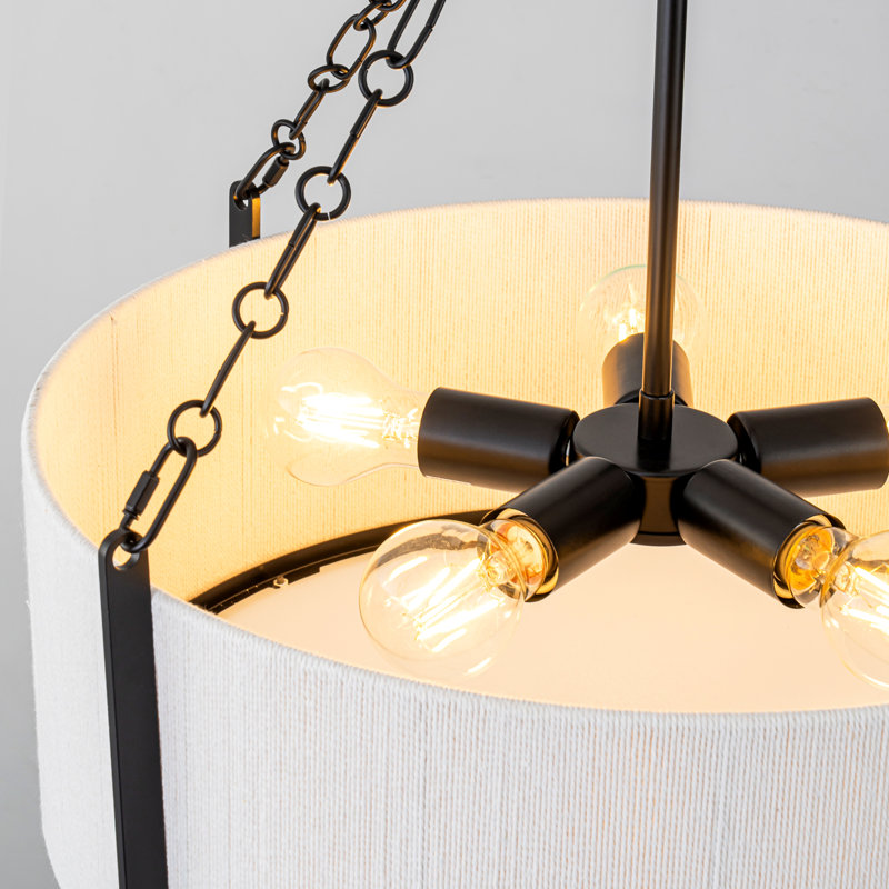 Lustre cylindrique 5 lumières 21,3 po à intensité variable avec abat-jour en tissu, homologué ETL, Matte Black
