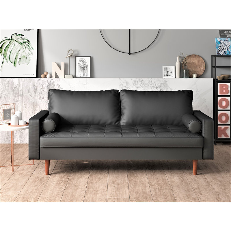 Paulsen 57.8'' Faux Leather Loveseat, Black Faux Leather