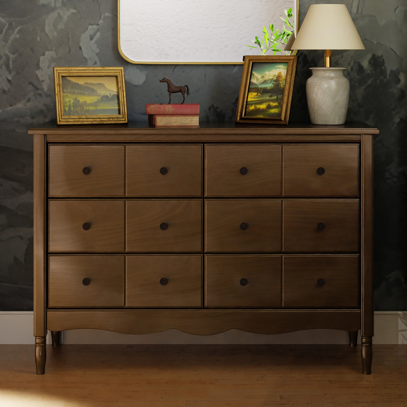 Liberty 6 Drawer 48" W Double Dresser, Natural Walnut