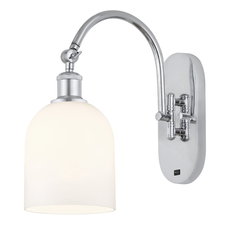Applique à bras en acier Bella, Blanc lustré, Chrome poli