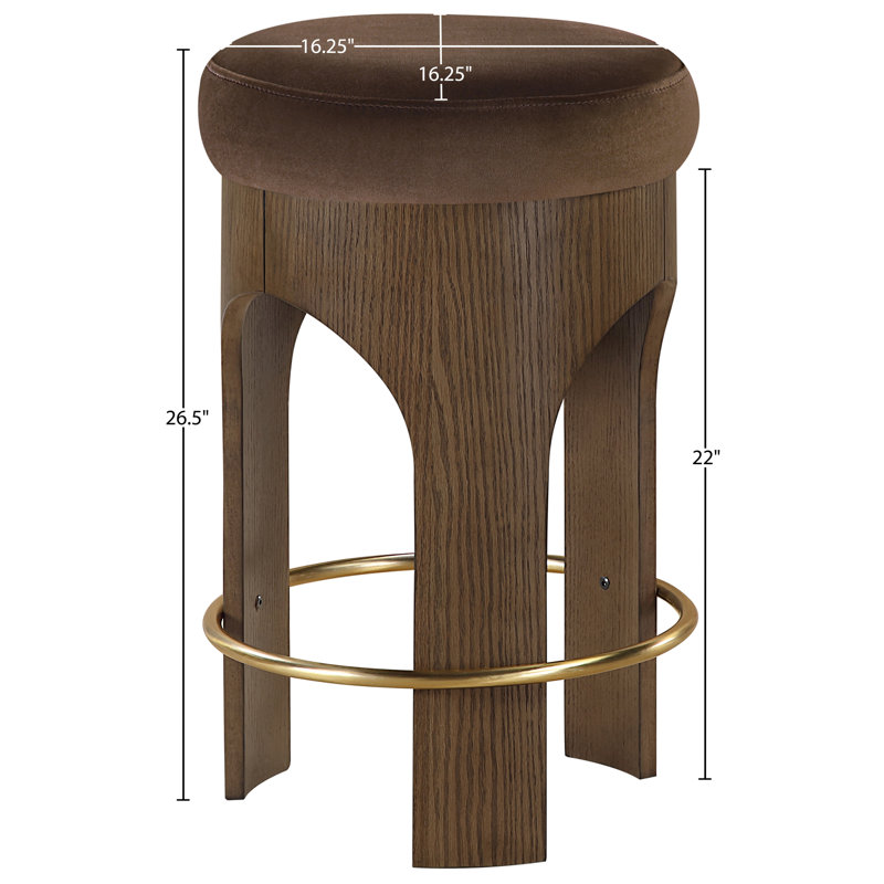 Tabouret de comptoir rembourré en velours Bocceli, Velours brun, Brun