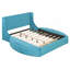 Lit plateforme tapissier grand en velours avec tête de lit à oreilles et 1 grand tiroir, 2 tabourets de rangement latéraux (bleu)-739624863