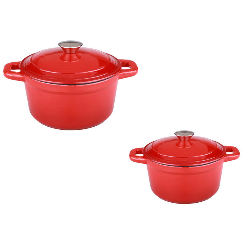 BergHOFF Neo 4pc Cast Iron Cookware Set with 3Qt. and 7Qt. Covered Dutch Ovens, Red