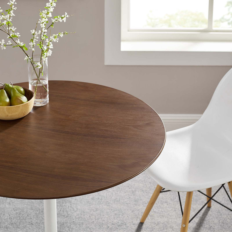Mid-Century Modern Round Walnut and White Dining Table