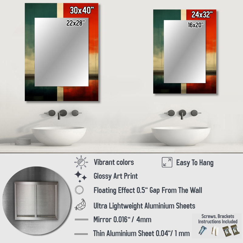 Perdu dans la simplicité I - miroir décoratif minimaliste, miroir mural vert, impression d'art en métal, 32 po x 24 po