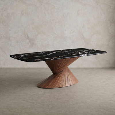Bridlewood Rectangular Sintered Stone Top Dining Table With Hourglass-Inspired Pedestal Design