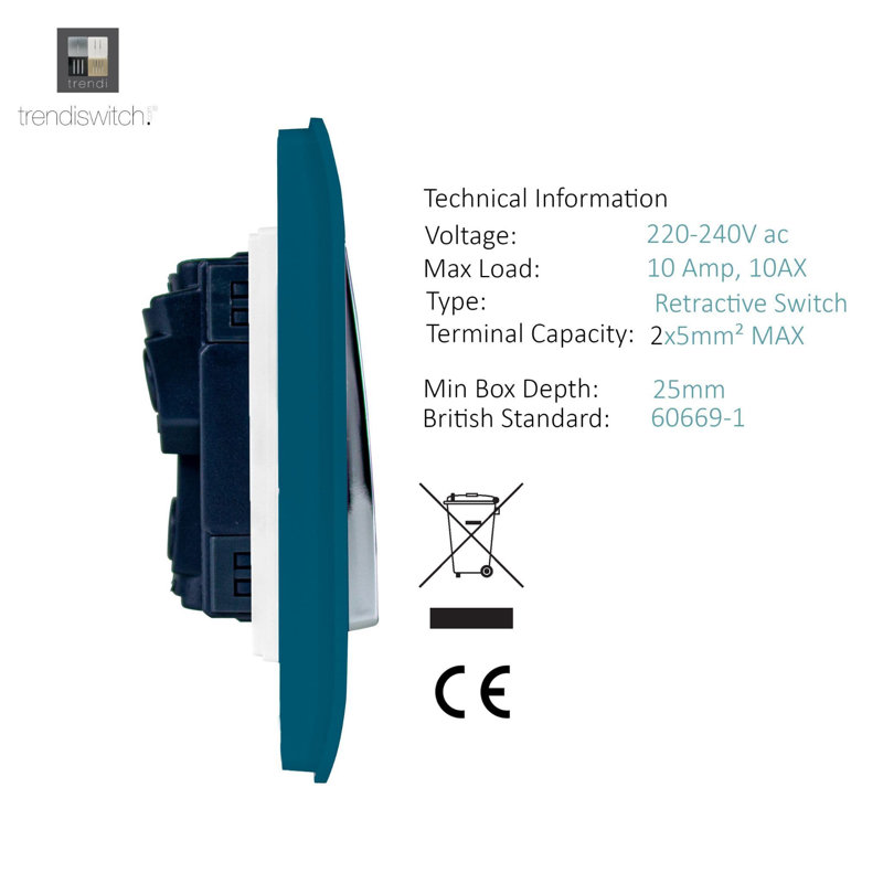 Trendi Switch 1 Gang Retractive Doorbell Switch, Midnight Blue