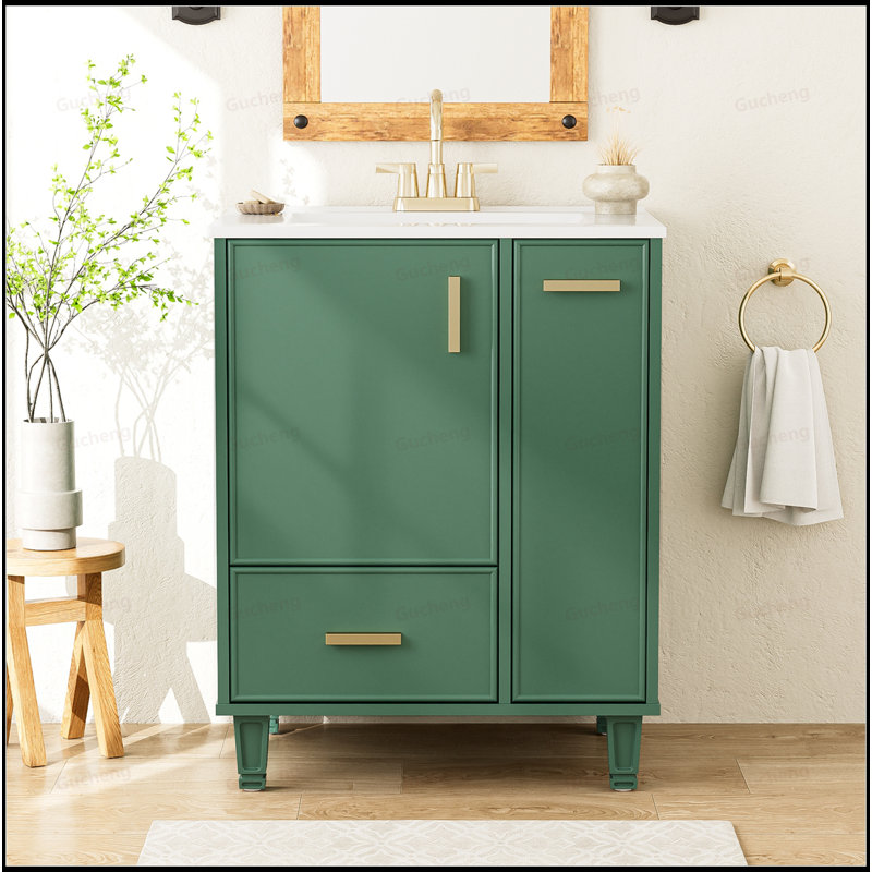 Meuble-lavabo 24 po avec lavabo et panier coulissant à 2 niveaux, Vert