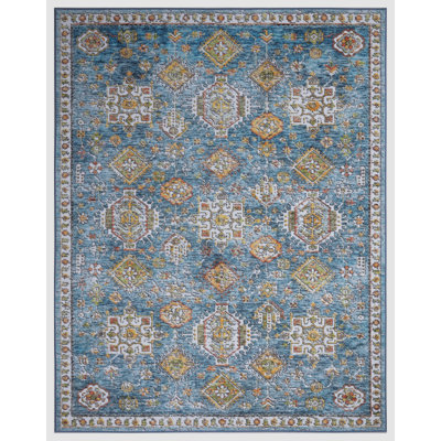 Lyanne Washable Non-Slip Blue Area Rug