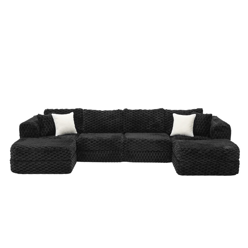 Canapé modulaire en U 135 po avec 2 repose-pieds, Polyester noir