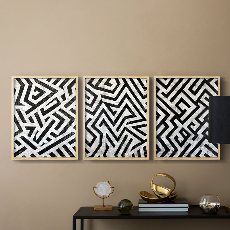 Abstract  Series  XII  -Set Of 3 Framed Giclee Prints -Ready to Hang, Natural Framed, 20" H x 16" W