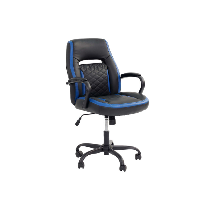 Chaise de bureau en similicuir 1 pièce à conception ergonomique avec roulettes, Bleu